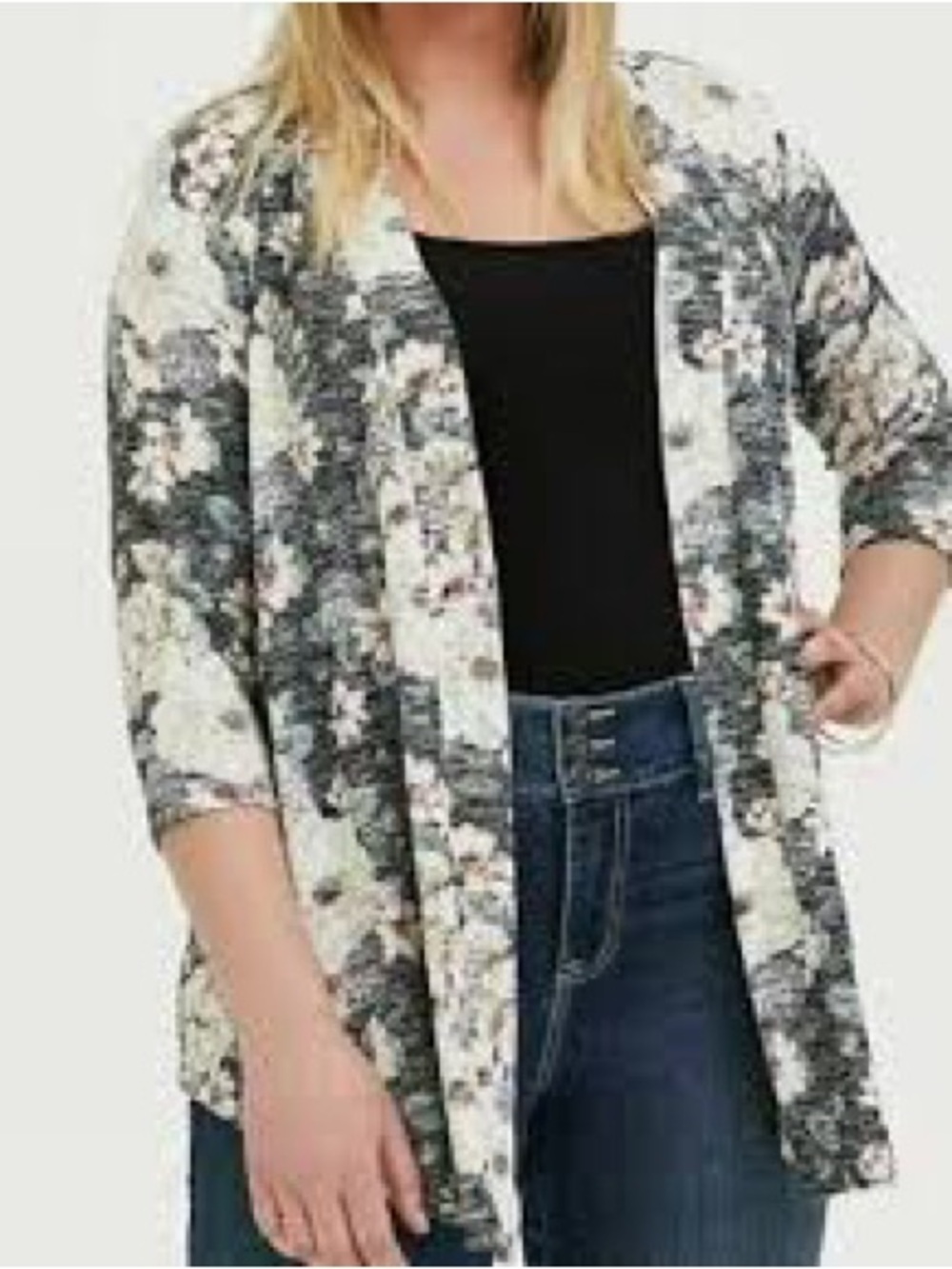 Floral Open-Front Women’s Cardigan Sweater - Floral & Cream